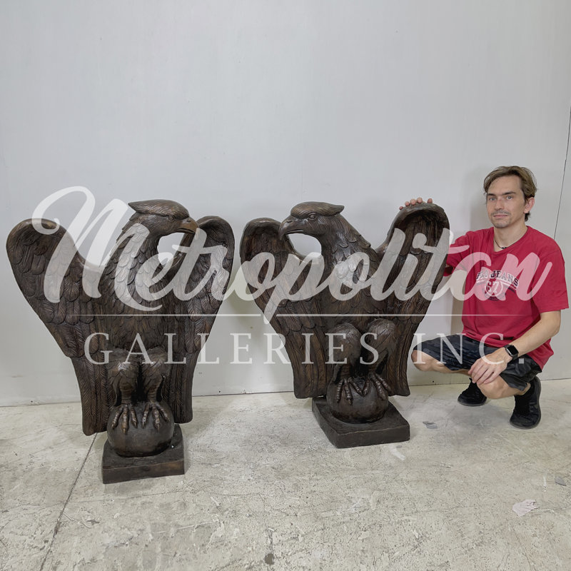 Bronze Eagle on Ball Sculpture Set