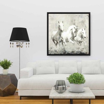 "Trois chevaux blancs qui courent" sur toile