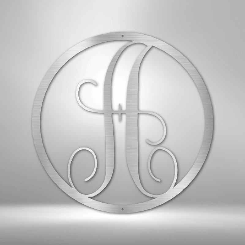 Personalized Fancy Initial Circle Monogram Steel sign, Silver, 14.25" H x 14.5" W x 0.5" D, Yes