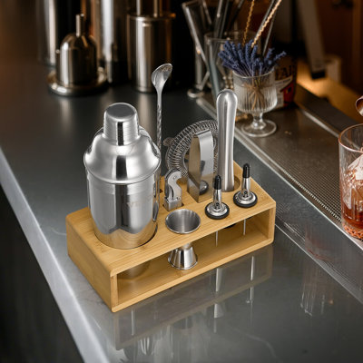 Cocktail Shaker Set 10 Pcs Bartender Kit Stainless Steel Bar Tool Set Silver