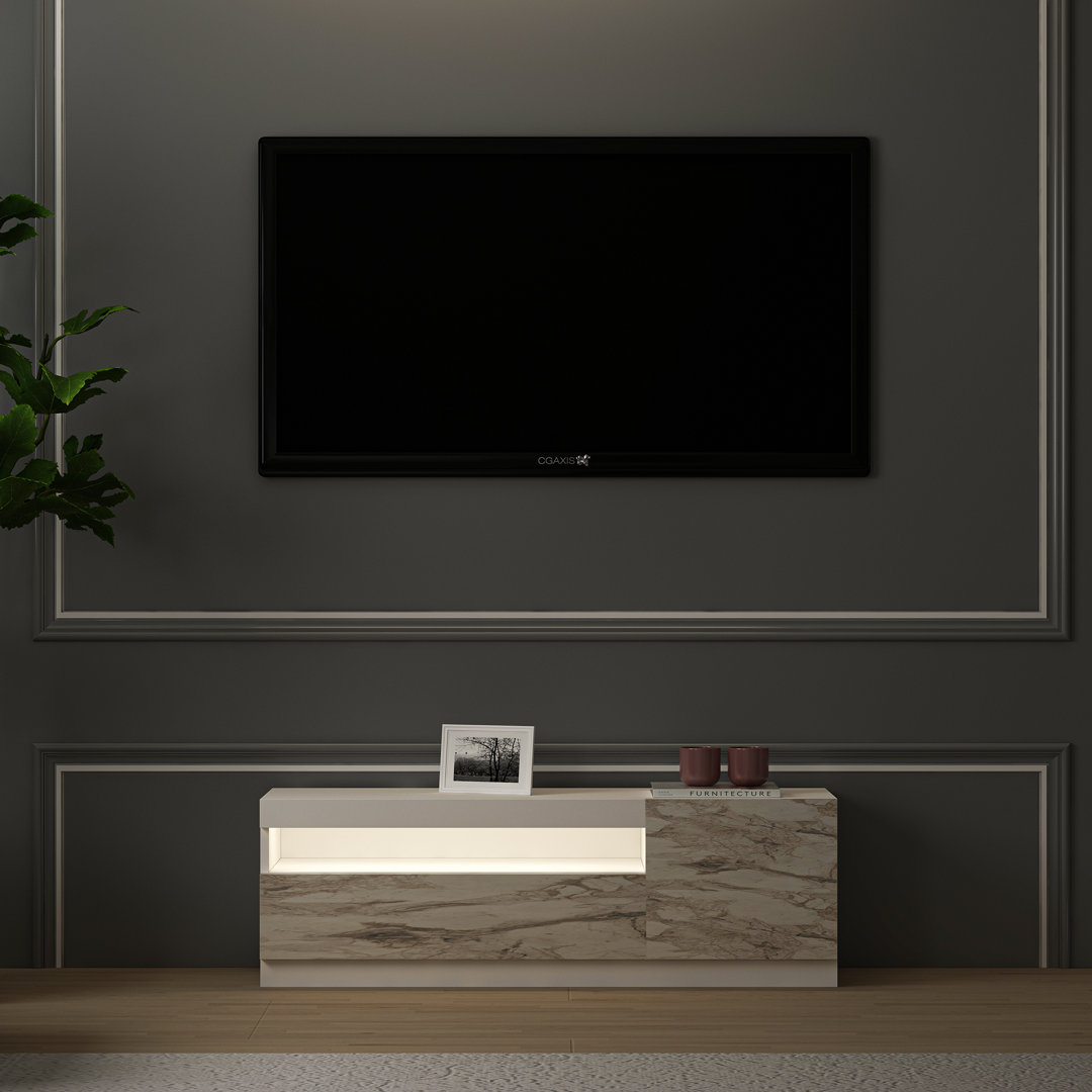 Tv Lowboard Weiß Mit Led-leuchten (teil Marmor Optik)