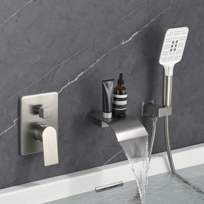 1 Handle Bathroom Waterfall Faucet with Diverter, Brushed Nickel