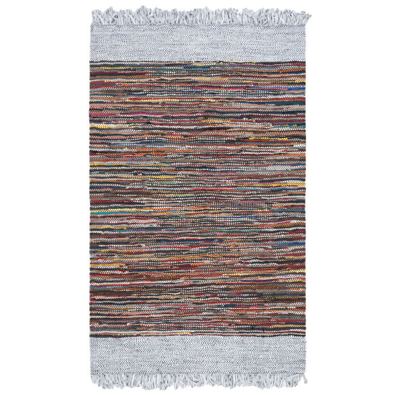 Tapis rouge / jaune en cuir tissé à la main Makeena, Rectangle 5 pi x 8 pi