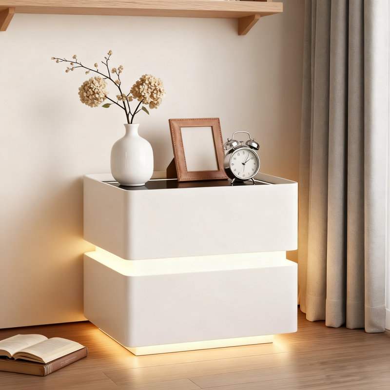 Table de chevet 2 tiroirs avec chargement sans fil et lumières DEL