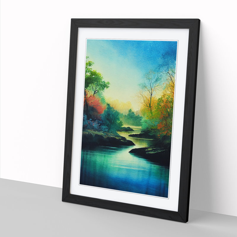 Watercolour River Vol.3 1 Piece Single Picture Frame Wall Art, 34cm H x 25cm W x 2cm D, Walnut