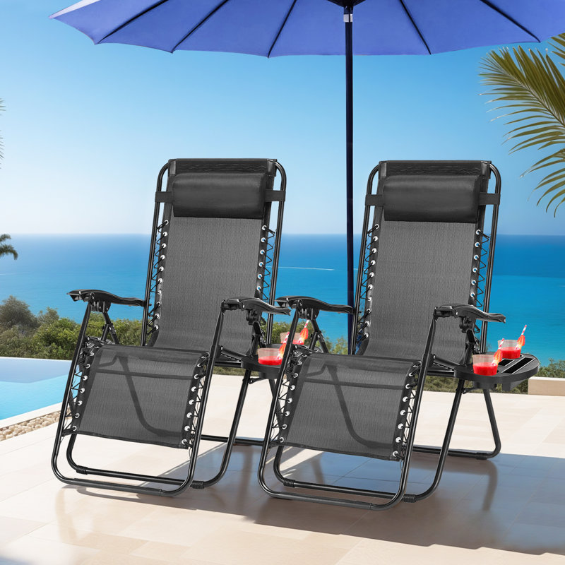 Chaise pliante inclinable Stanura Beach, Noir, noir, noir, noir