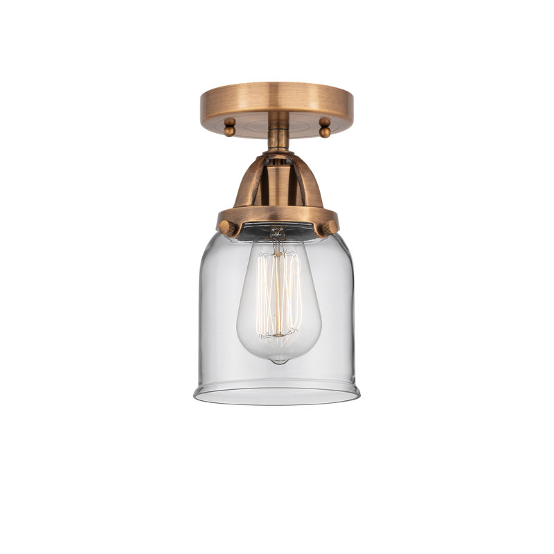Plafonnier semi-encastré en verre, Cuivre antique, H 9,25 po x l 5 po x P 5 po, Transparent