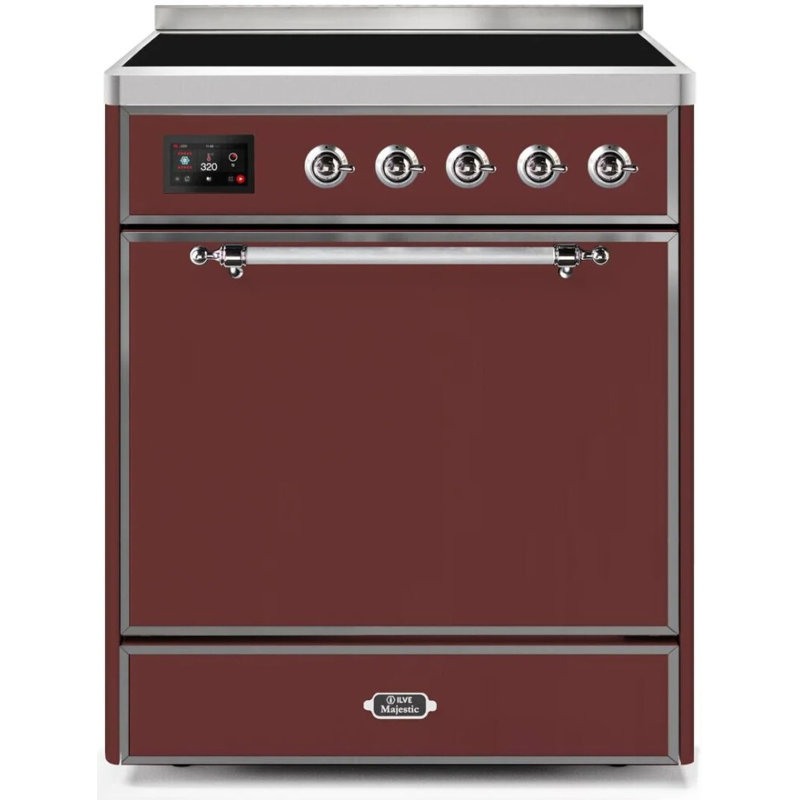 ILVE Majestic II 30 in Induction Range, Burgundy/Chrome