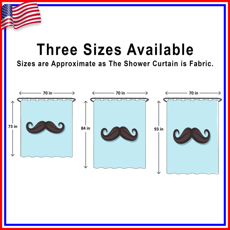 Rideaux de douche bouclés à moustache noire très longs, L 70 po x H 72 po