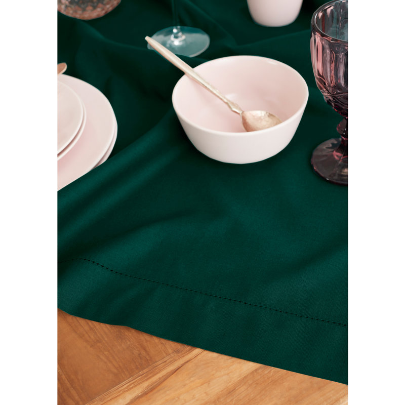 Cotton Linen Hemstitch - 100% Pure Table Throw, Dark Green