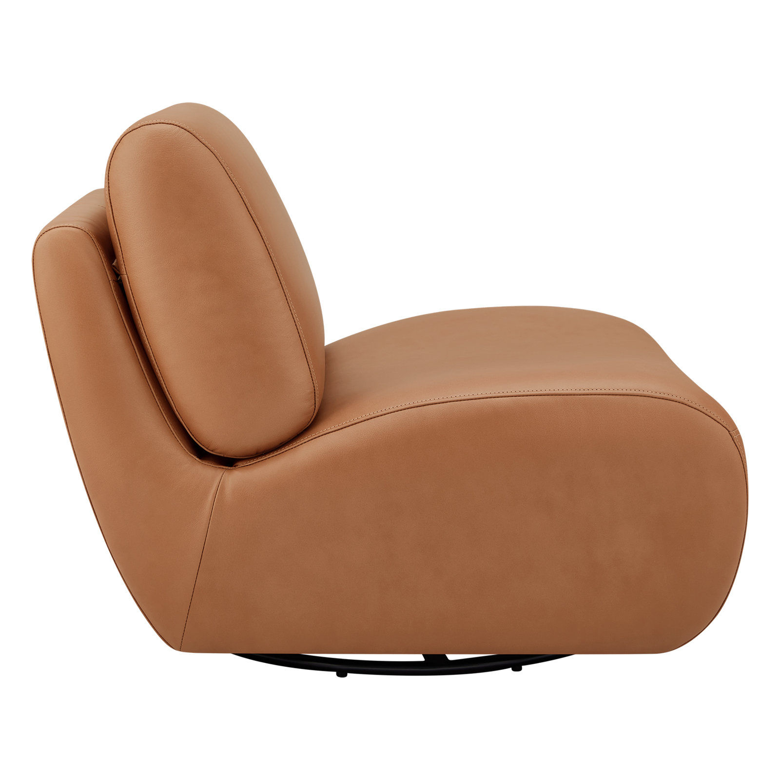 Nita Linen Swivel Lounge Chair, Brown Genuine Leather
