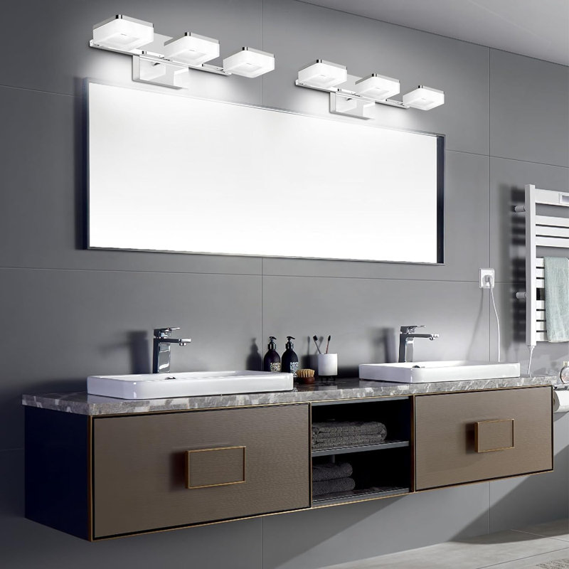 3-Light Bathroom Dimmable LED Vanity Light, White