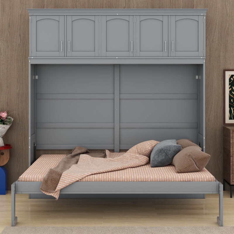 Sharon Murphy Bed Wall Bed with Top Cabinets, Queen, White