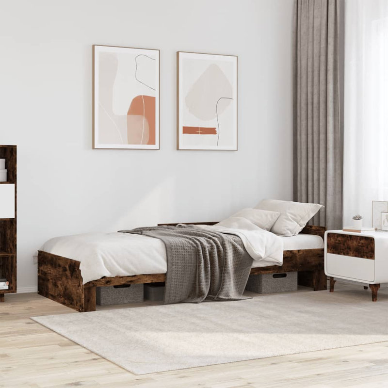 Bed Frame Without Mattress Engineered Wood, Single (3'), Smoked Oak