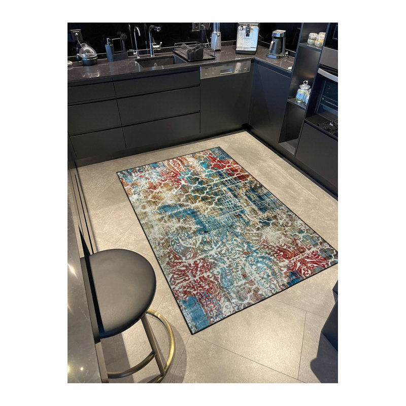 Tapis tissé peint à motif traditionnel peint, Rectangle 2 pi 6 po x 4 pi 11 po