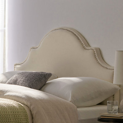 Grand lit et tête de lit double - Tissu d'ameublement avec forme pour les lits, tissu doux, arche gracieuse, rebord clouté, hauteur réglable