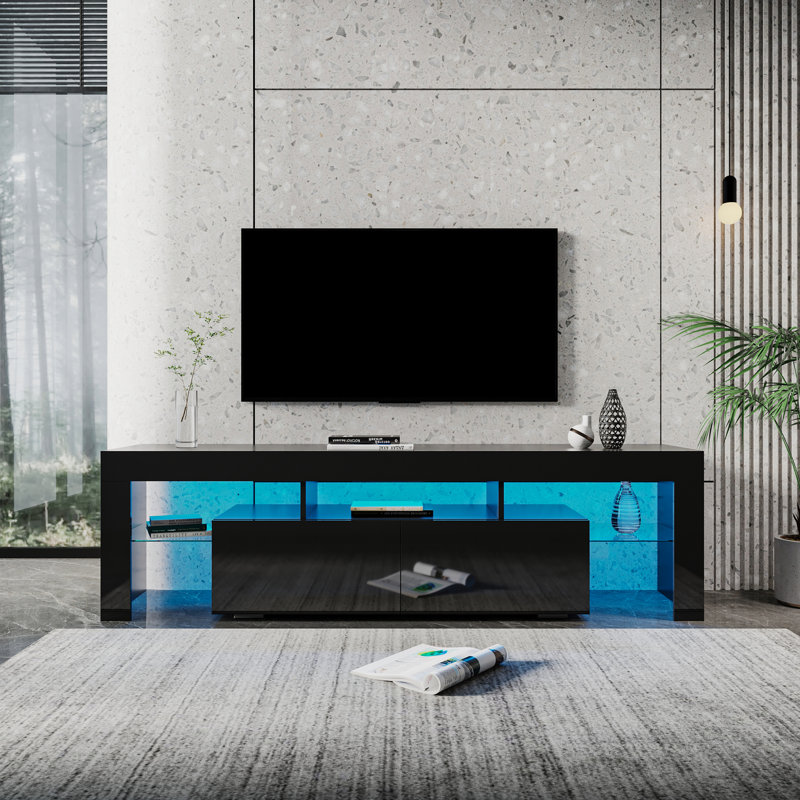 Meuble télé moderne pour 80 pouces avec 20 lumières DEL télécommandées avec lumières à télécommande, Noir