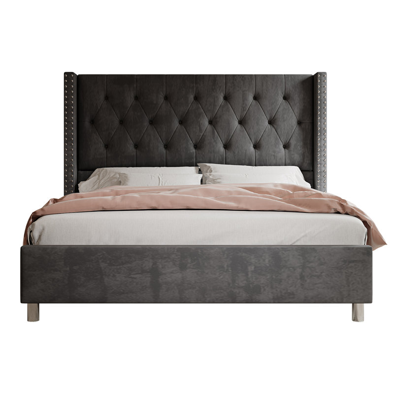 Occoquan Upholstered Wingback Bed, Gray, King