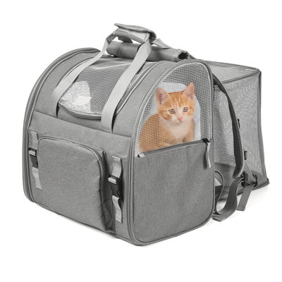 Expandable Breathable Mesh Pet Backpack Carrier for Cats Small Dogs Up to 22 Lbs, Soft Nylon Airline Approved Travel Pet Bag in Gray, Portable Shoulder Backpack for Outdoor Walking Road Trips
