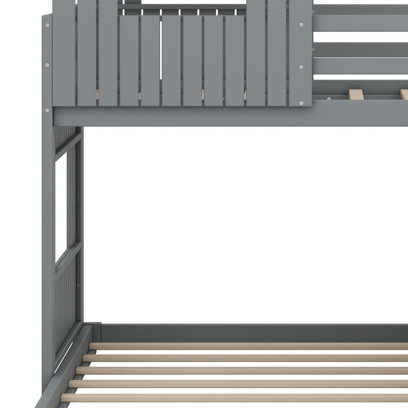 Lit superposé en bois en forme de L avec glissoire Harper, Gris, Simple sur double