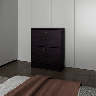 Armoire à chaussures Ozzy, 2 portes basculantes, conception mince, supports internes, style moderne, wengé