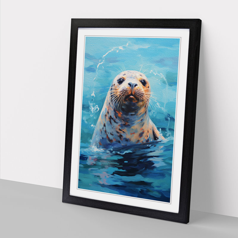 Seal Impressionism - Single Picture Frame Print on Wood, Black Framed, 46cm H x 34cm W x 2cm D