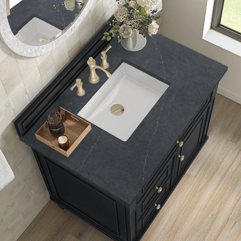 Lorelai 36'' W Single Vanity, Charcoal Soapstone, Black Onyx, 8" Widespread