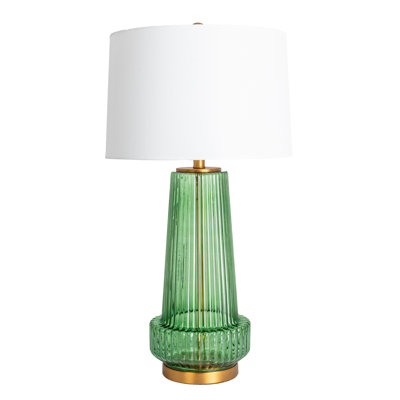 Ribbed Glass Table Lamp with Tapered Drum Shade