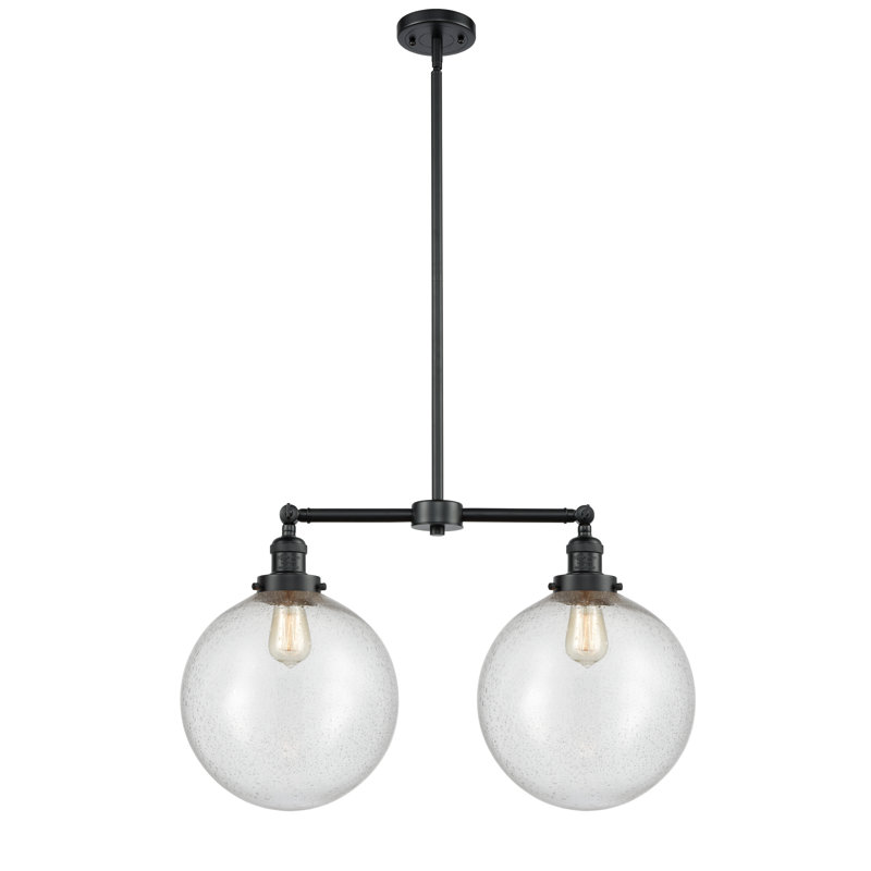 2 - Light Kitchen Island Pendant, Clear, Oil Rubbed Bronze