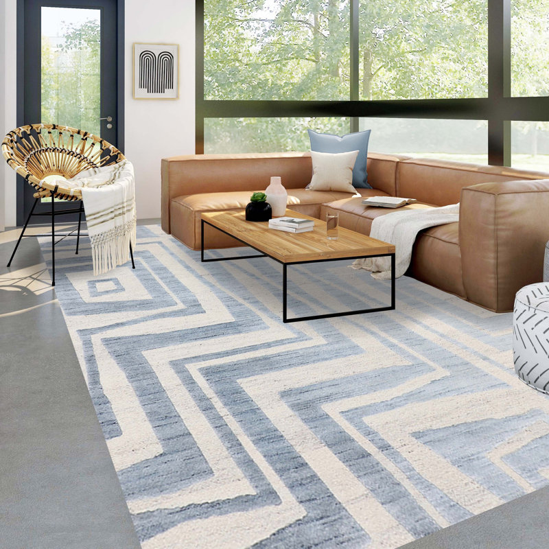 Hand Woven Wool Geometric Area Rug, Rectangle 10' x 14'