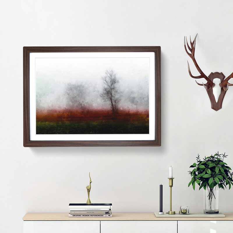 Tree Fog in Switzerland - Picture Frame Graphic Art Print, 62cm H x 87cm W x 2cm D, Walnut Framed