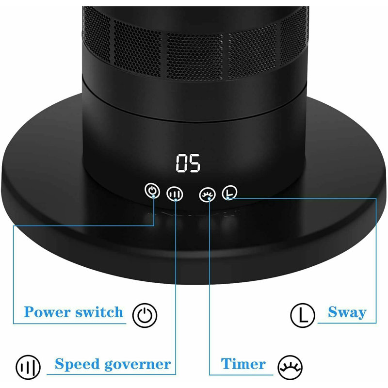 24-Inch Black Bladeless Oscillating Floor Fan with Remote