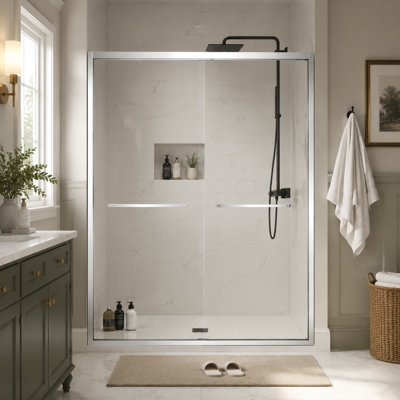 56-60" W x 70" H Double Sliding Shower Door, 5/16" Tempered Glass, Chrome