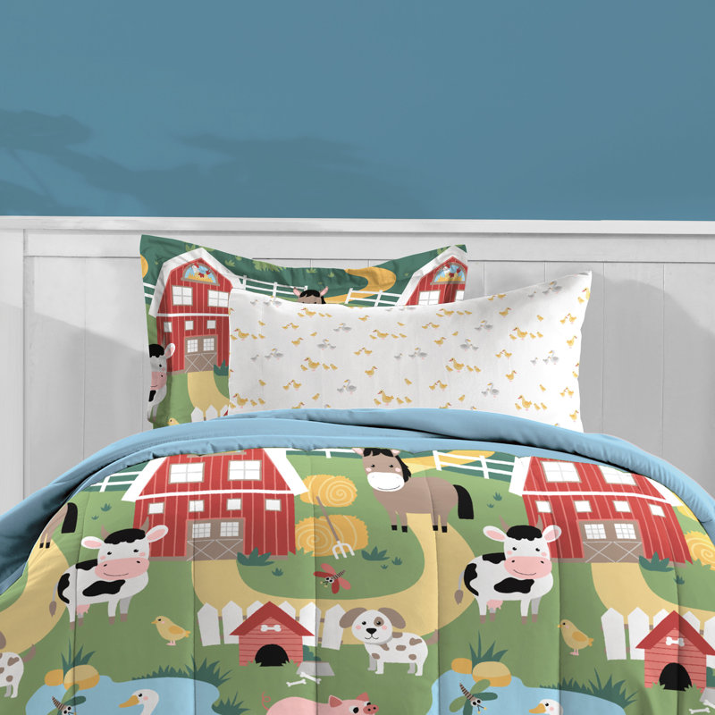 Full Blue Microfiber Reversible Kids Bed in a Bag Set