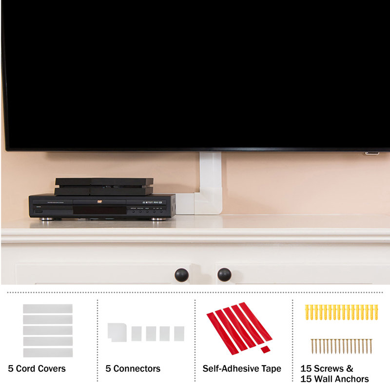 Organisateur de câbles simple, gestion des câbles de 80 po sous le bureau - vis faciles à installer ou couvre-câbles à fixation adhésive pour les fils sur le mur, le bureau et le bureau personnel, organisateur de câbles mural (blanc)