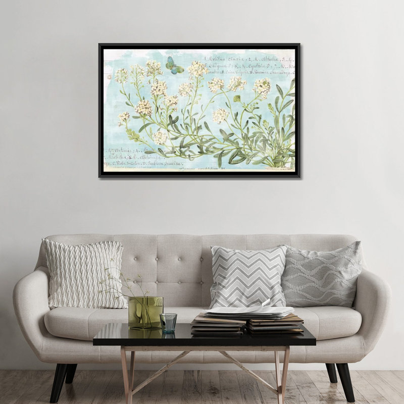« botanique blue i », impression sur toile, H 18 po x l 26 po x P 1,5 po, Toile avec cadre noir, Pas de tapis