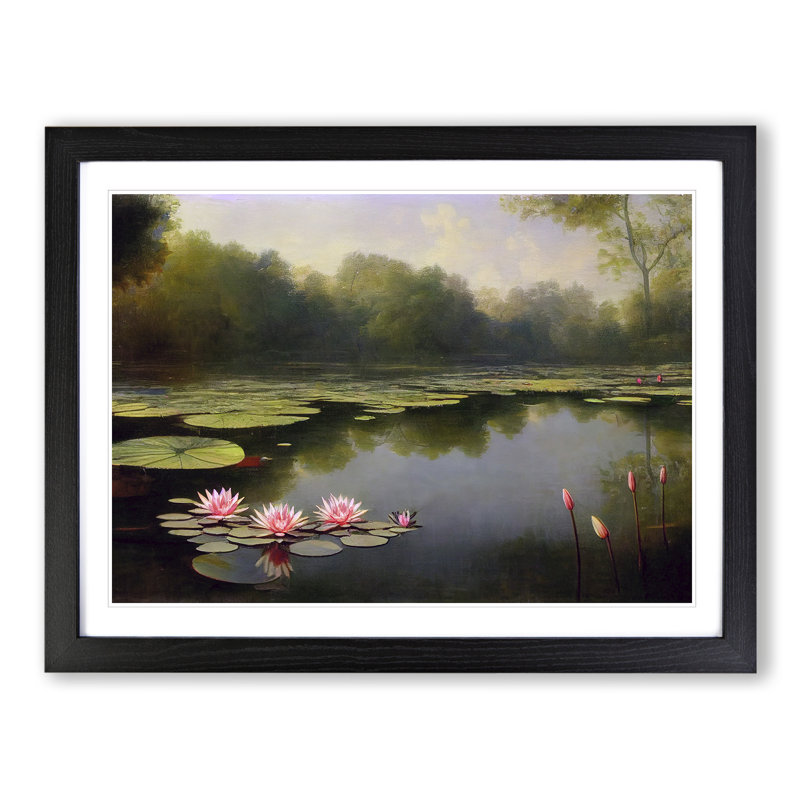 Astounding Water Lily Pond - Single Picture Frame Print, 34cm H x 46cm W x 2cm D, Black Framed