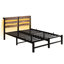 Cadre de lit en métal et en bois brun rustique, pleine grandeur, sans sommier, silencieux, option de rangement, lumières, douille avec tête de lit en bois brun. , Rangement. Solide, silencieux, printanier. S'agence à tous les matelas-1155903264-1155903271