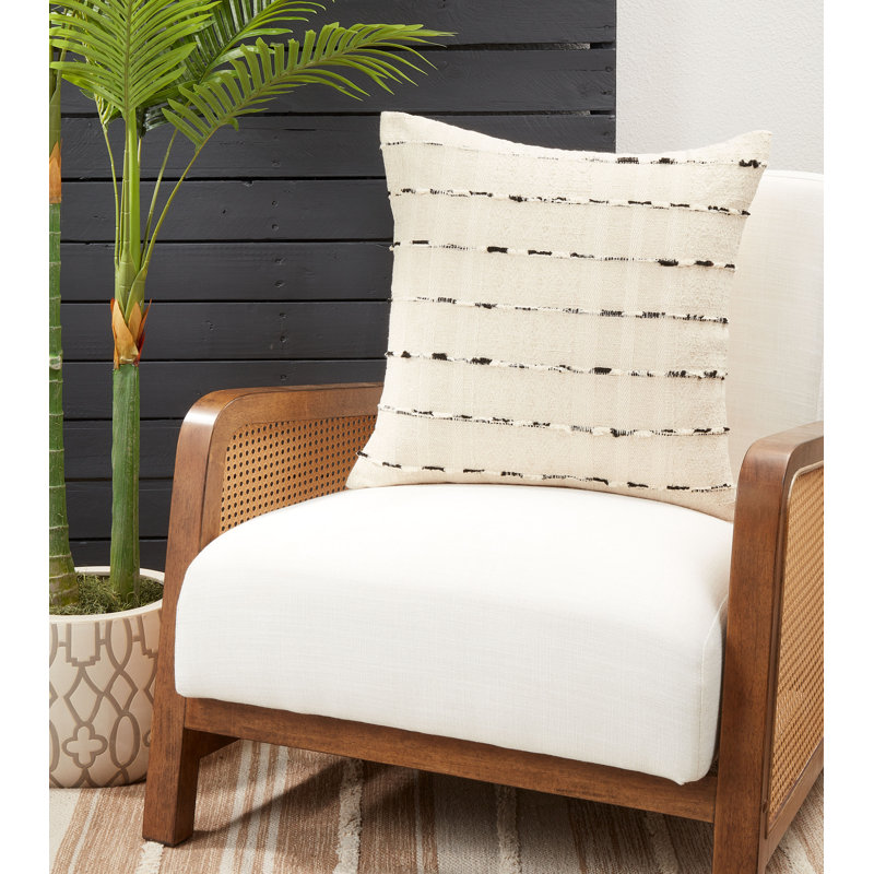 Beige and Black Down-Filled Stripe Design Throw Pillow