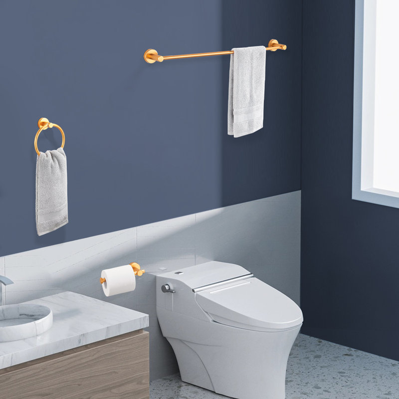 Topcraft Aluminum Wall-Mounted Bathroom Accessory Set (3-Piece), Brushed Gold