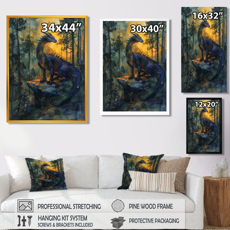  «Darkness and Mystic Forest Dragon - Dragons», décoration murale, H 20 po x l 12 po x P 1 po, Toile encadrée noire simple