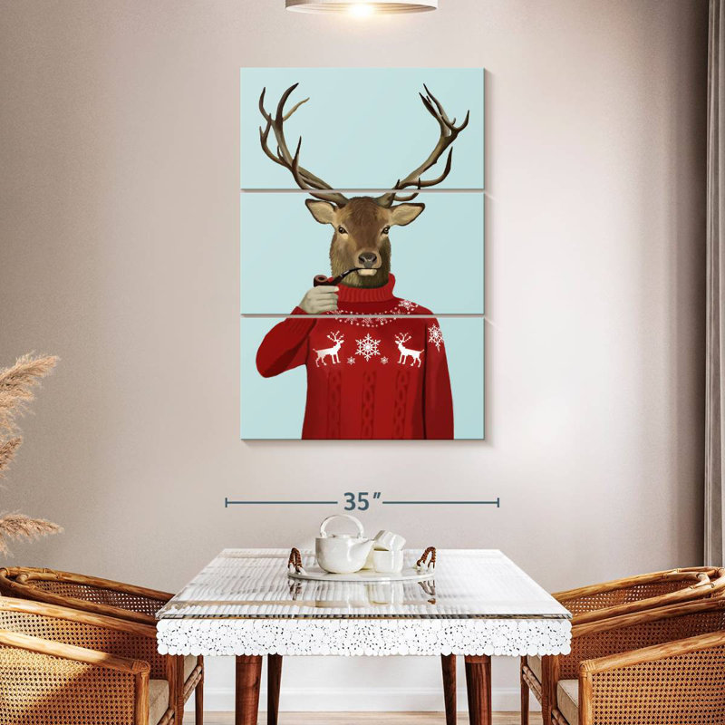 Cerf dans un chandail de ski Brampt, H 50 po x l 32 po