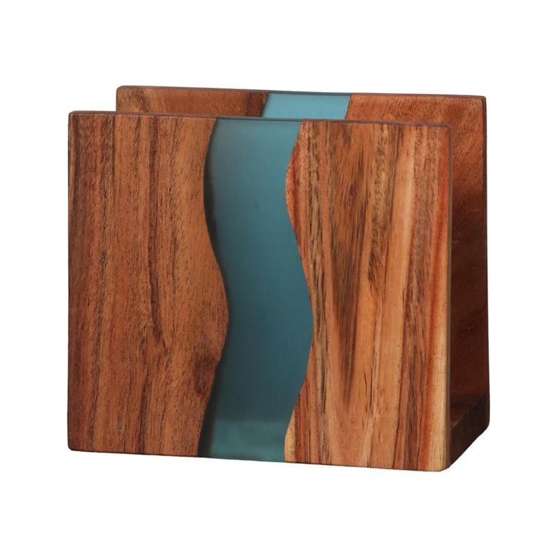 Porte-serviette pour table en bois d'acacia et résine époxy transparente
