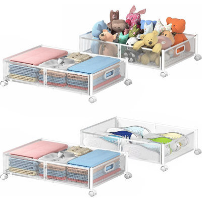 4 PACK Under Bed Storage Containers, Under Bed Shoe Storage With Wheels,WHITE