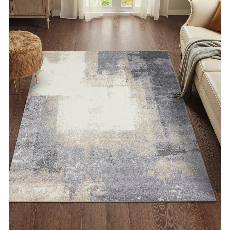 Tapis gris à motif abstrait Elrosa, Rectangle 8 pi x 10 pi