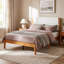 Lit plateforme moderne de style Mid-Century avec tête de lit tapissier, support de lattes en bois massif, aucun sommier requis, assemblage facile-129758906-129758911