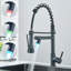 Robinet de cuisine noir avec douchette rétractable avec lumière DEL et robinets d'évier de cuisine en acier inoxydable avec douchette extractible-130492004
