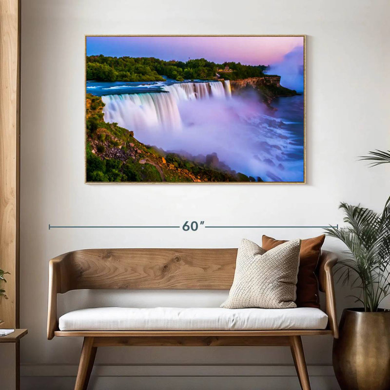 Soirée aux chutes du Niagara, Cadre flottant en bois naturel, 46 po x 31 po