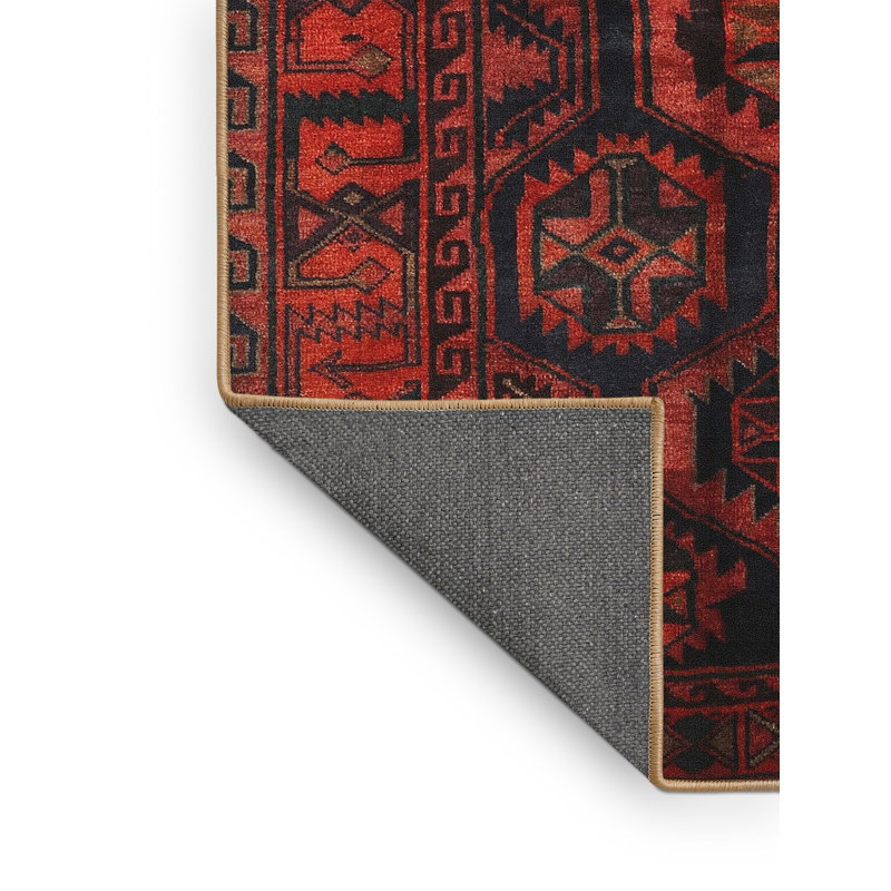 Tapis traditionnel rouge / noir, Rectangle 7 pi x 10 pi
