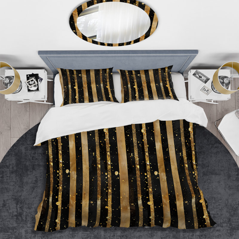 Ensemble de housse de couette Sparkling Black Gold Stripes - Glam, Housse de couette simple + 2 taies décoratives st